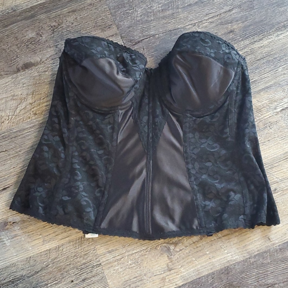 Vintage Carnival Black Lace Corset Bustier Plus Size 40C